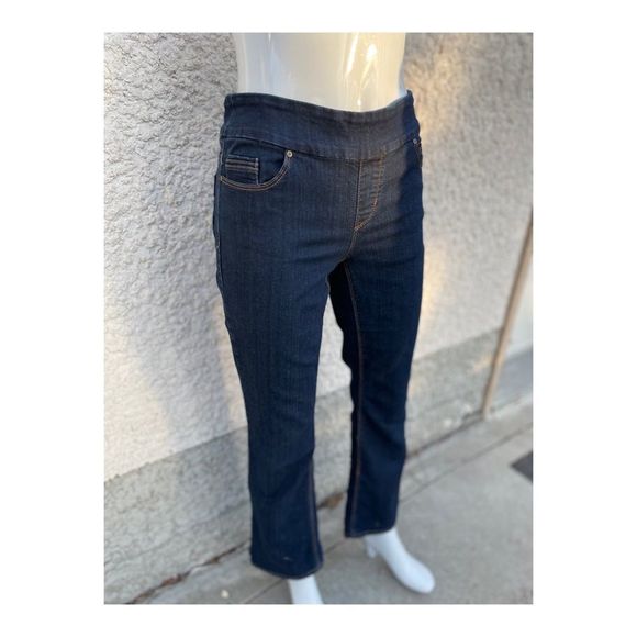 Reitmans Jeans Mid Rise Straight Boot Cut Stretch Pull On Dark Wash Sz 7 - Picture 1 of 10